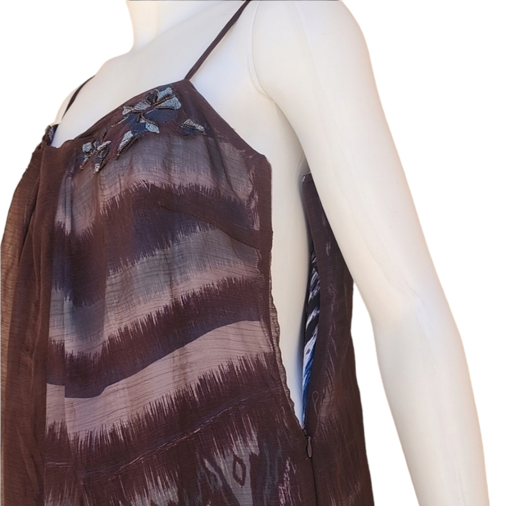 LULU LULUMARI Bubble Hem Peplum Mini Dress M Ruched Sheer Embroidered Overlay - Picture 13 of 15